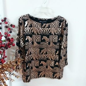 Rebecca  Malone Black and Gold Zebra Print Blouse
